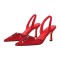 Pointed Toe Rhinestones Kitten Heels Slingback Sandals - Red Sequined Cloth