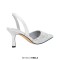 Pointed Toe Rhinestones Kitten Heels Slingback Sandals - White Sequined Cloth