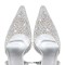 Pointed Toe Rhinestones Kitten Heels Slingback Sandals - White Sequined Cloth