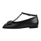 Square Toe Ankle Buckle Crystal T Straps Retro Ribbon Shoes - Black Faux Leather