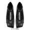 Square Toe Ankle Buckle Crystal T Straps Retro Ribbon Shoes - Black Faux Leather