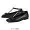 Square Toe Ankle Buckle Crystal T Straps Retro Ribbon Shoes - Black Faux Leather