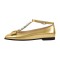 Square Toe Ankle Buckle Crystal T Straps Retro Ribbon Shoes - Gold Faux Leather