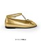 Square Toe Ankle Buckle Crystal T Straps Retro Ribbon Shoes - Gold Faux Leather