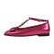 Square Toe Ankle Buckle Crystal T Straps Retro Ribbon Shoes - HotPink Faux Leather