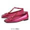 Square Toe Ankle Buckle Crystal T Straps Retro Ribbon Shoes - HotPink Faux Leather