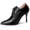 Pointed Toe Stiletto Heels Lace Up Vintage Loafers Shorts Booties - Black Faux Leather