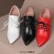 Pointed Toe Stiletto Heels Lace Up Vintage Loafers Shorts Booties - Black Faux Leather