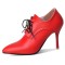 Pointed Toe Stiletto Heels Lace Up Vintage Loafers Shorts Booties - Red Faux Leather