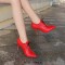 Pointed Toe Stiletto Heels Lace Up Vintage Loafers Shorts Booties - Red Faux Leather