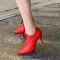Pointed Toe Stiletto Heels Lace Up Vintage Loafers Shorts Booties - Red Faux Leather