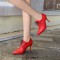 Pointed Toe Stiletto Heels Lace Up Vintage Loafers Shorts Booties - Red Faux Leather