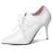 Pointed Toe Stiletto Heels Lace Up Vintage Loafers Shorts Booties - White Faux Leather