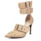 Pointed Toe Stiletto Heels Double Row Metal Belt Buckle Straps Pumps - Beige Faux Leather