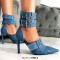 Pointed Toe Stiletto Heels Double Row Metal Belt Buckle Straps Pumps - Blue Denim