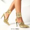 Pointed Toe Stiletto Heels Double Row Metal Belt Buckle Straps Pumps - Gold Faux Leather