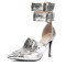 Pointed Toe Stiletto Heels Double Row Metal Belt Buckle Straps Pumps - Silver Faux Leather