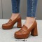 Round Toe Tassel  Chunky Heels Low Platforms College Style Loafers Pumps - Brown Faux Leather