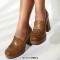 Round Toe Tassel  Chunky Heels Low Platforms College Style Loafers Pumps - Khaki Faux Leather