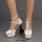 Round Toe Ankle Buckle T Straps Bowling Chunky Heels Platforms Pumps - White Faux Leather