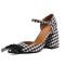 Pointed Toe Chunky Heels Mary Janes Classic Elegant Sandals - Checkered White Fabric