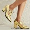 Pointed Toe Chunky Heels Lace Up Party Dance Club Style Summer Loafers Pumps - Gold Faux Leather
