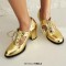 Pointed Toe Chunky Heels Lace Up Party Dance Club Style Summer Loafers Pumps - Gold Faux Leather