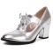 Pointed Toe Chunky Heels Lace Up Party Dance Club Style Summer Loafers Pumps - Silver Faux Leather