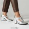 Pointed Toe Chunky Heels Lace Up Party Dance Club Style Summer Loafers Pumps - Silver Faux Leather