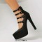 Pointed Toe Block Heels Platforms Ankle Highs Straps Pumps - Black Satin