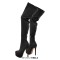 Round Toe Stiletto Heels Over The Knees Thigh Highs Platforms Booties - Black Flock