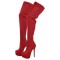 Round Toe Stiletto Heels Over The Knees Thigh Highs Platforms Booties - Red Flock