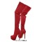 Round Toe Stiletto Heels Over The Knees Thigh Highs Platforms Booties - Red Flock