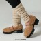 Round Toe Mary Janes Chunky Heels Platforms Fluffy Pumps - Brown Plush Wool
