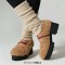 Round Toe Mary Janes Chunky Heels Platforms Fluffy Pumps - Brown Plush Wool