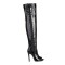 Peep Toe Stiletto Heels Crosstied Lace Up Over The Knees Thigh High Side Zipper Booties - Black Patent