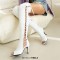 Peep Toe Stiletto Heels Crosstied Lace Up Over The Knees Thigh High Side Zipper Booties - White Patent