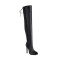 Peep Toe Stiletto Heels Crosstied Lace Up Over The Knees Thigh High Side Zipper Booties - Black Faux Leather