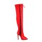 Peep Toe Stiletto Heels Crosstied Lace Up Over The Knees Thigh High Side Zipper Booties - Red Faux Leather