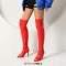 Peep Toe Stiletto Heels Crosstied Lace Up Over The Knees Thigh High Side Zipper Booties - Red Faux Leather