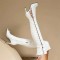 Peep Toe Stiletto Heels Crosstied Lace Up Over The Knees Thigh High Side Zipper Booties - White Faux Leather