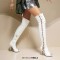 Peep Toe Stiletto Heels Crosstied Lace Up Over The Knees Thigh High Side Zipper Booties - White Faux Leather