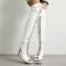 Peep Toe Stiletto Heels Lace Up Over The Knees Thigh High Back Zipper Booties - White Patent