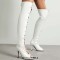 Peep Toe Stiletto Heels Lace Up Over The Knees Thigh High Back Zipper Booties - White Patent