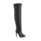 Peep Toe Stiletto Heels Lace Up Over The Knees Thigh High Back Zipper Booties - Black Faux Leather