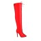 Peep Toe Stiletto Heels Lace Up Over The Knees Thigh High Back Zipper Booties - Red Faux Leather