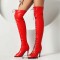 Peep Toe Stiletto Heels Lace Up Over The Knees Thigh High Back Zipper Booties - Red Faux Leather