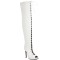 Peep Toe Stiletto Heels Lace Up Over The Knees Thigh High Back Zipper Booties - White Faux Leather