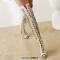 Peep Toe Stiletto Heels Lace Up Flock Hollow Over The Knees Thigh High Back Zipper Booties - Beige Patent
