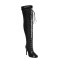 Peep Toe Stiletto Heels Lace Up Flock Hollow Over The Knees Thigh High Back Zipper Booties - Black Patent